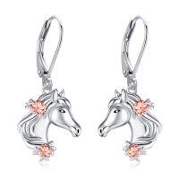 wholesale 925 Sterling Silver Horse Head Flower Drop Earrings for Women Girls  4cm Long-Horse