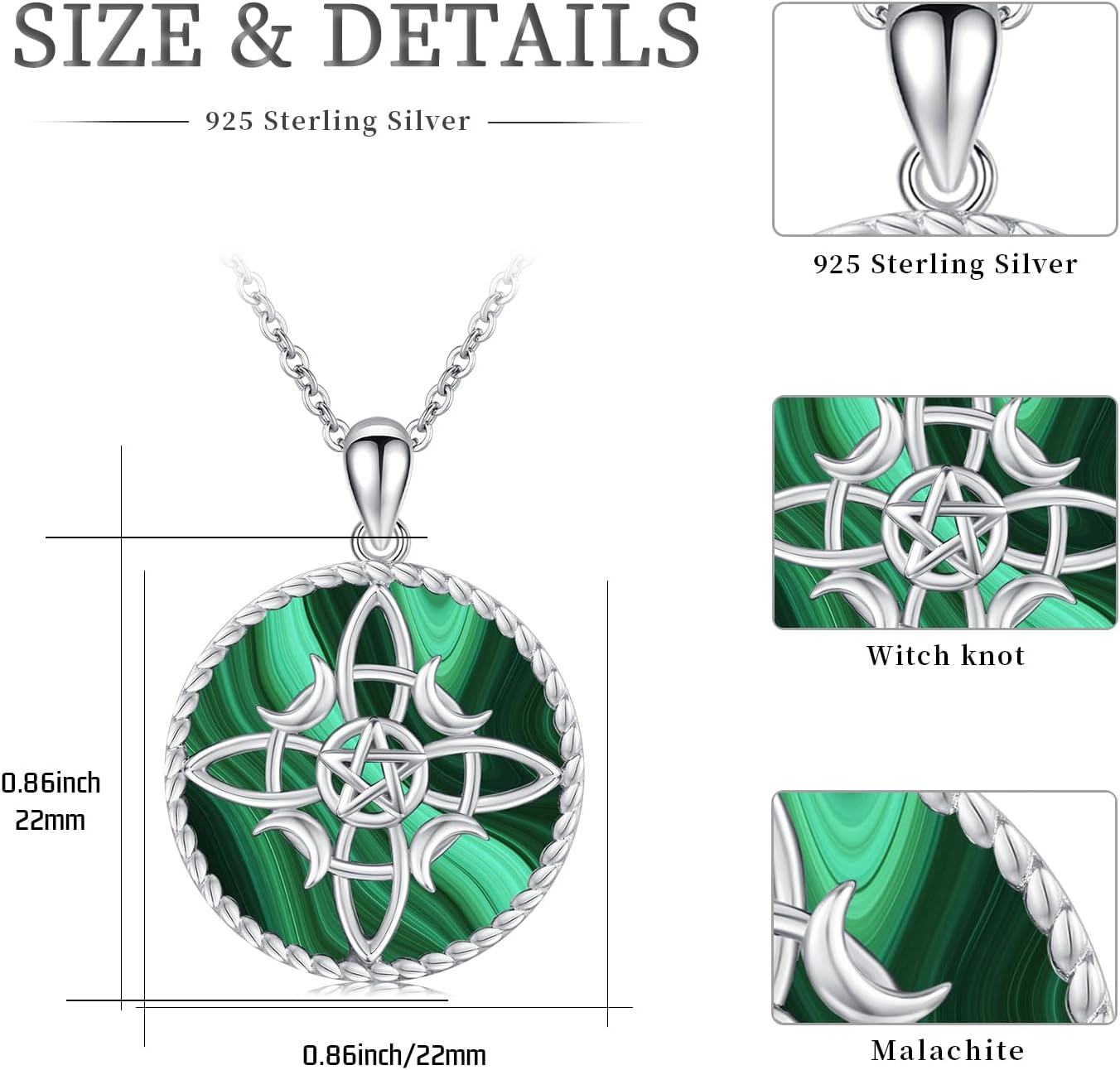 925 Sterling Silver Celtic Pentagram Green Malachite Pendant Necklace-0-5
