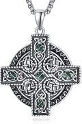 wholesale 925 Sterling Silver Celtic Knot Green Jade Cross Crucifix Pendant Necklace for Men & Women-0-0