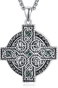 wholesale 925 Sterling Silver Celtic Knot Green Jade Cross Crucifix Pendant Necklace for Men & Women-C-Round Celtic Cross(shamrock)