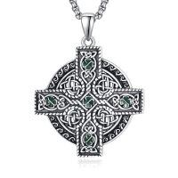 wholesale 925 Sterling Silver Celtic Knot Green Jade Cross Crucifix Pendant Necklace for Men & Women-C-Round Celtic Cross(shamrock)