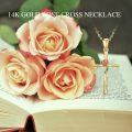 wholesale 14k Rose Cross Pendant With Green Leaf Detail On Chain-0-5