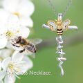 wholesale 925 Sterling Silver Bee Opal Cross Pendant Necklace for Women Gifts for Mom Wife-0-2
