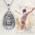 wholesale 925 Sterling Silver Teardrop Jesus Face Pendant with Crown of Thorns - Gothic Punk Style Necklace for Women and Men-0-2