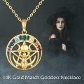 wholesale 14K Gold Rainbow Gemstone Triple Moon Goddess Pendant Necklace-0-4