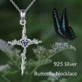 wholesale 925 Sterling Silver Blue Enamel Butterfly Cross Pendant Necklace for Women Girls Christian Baptism s-0-4