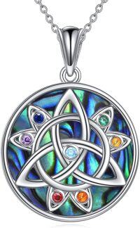 wholesale 925 Sterling Silver Abalone Shell Chakra Lotus Yoga Pendant Necklace-Celtic Trinity Knot