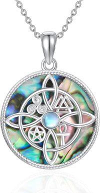 wholesale Sterling Silver Celtic Cross Witches Knot Pendant Necklace Amulet Gift-A-Moonstone&Abalone Shell Coin-A-Moonstone&Abalone Shell Coin