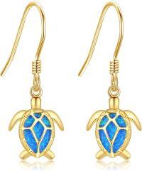 wholesale 14K Gold Turtle Blue Opal Drop Earrings - Christmas Gifts for Her-Turtle Earrings