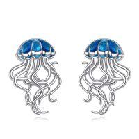 wholesale 925 Sterling Silver Blue Jellyfish Moonstone Stud Earrings for Women Girls Gift Idea-Jellyfish earrings