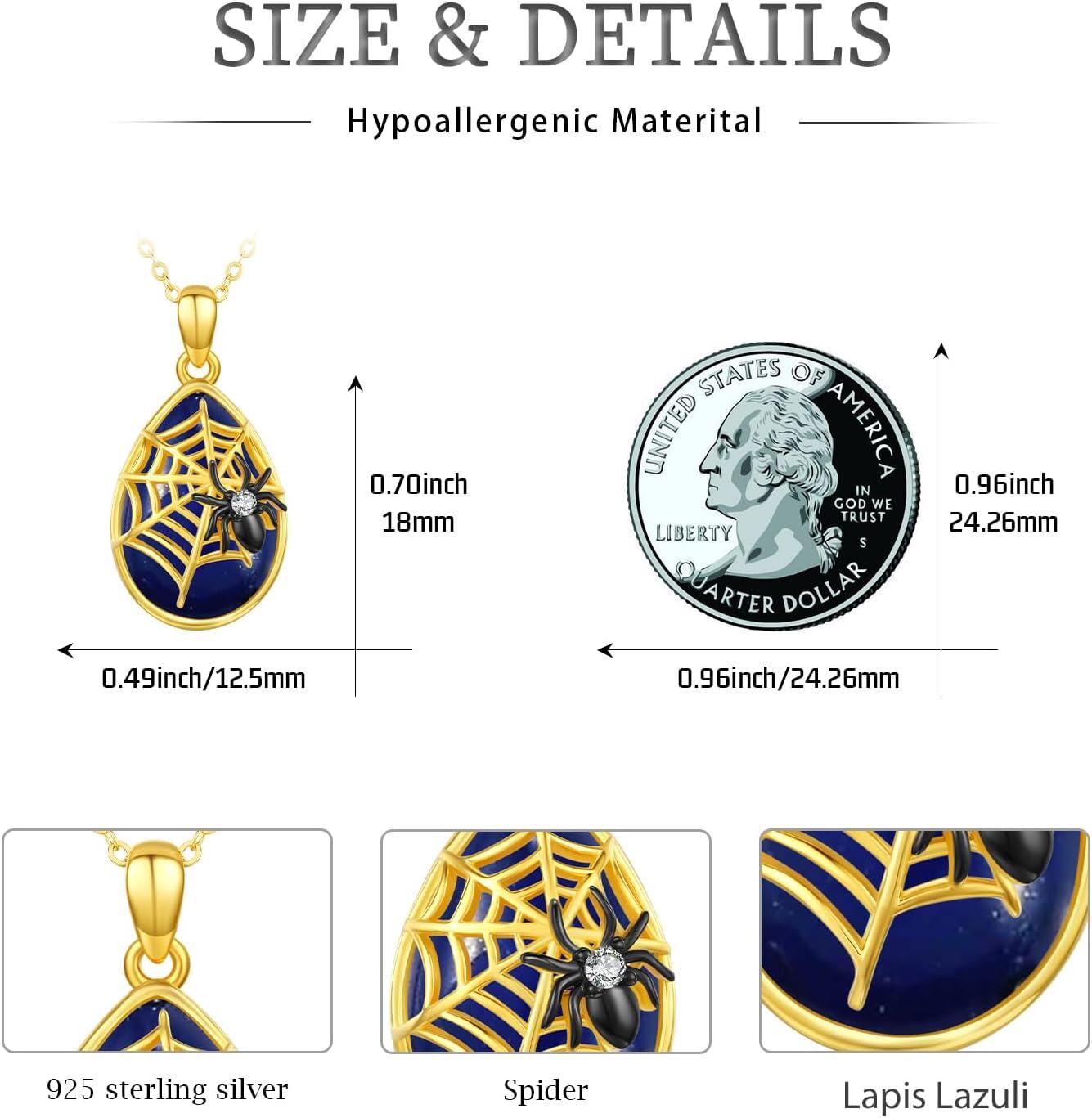 Sterling Silver Gold Plated Gothic Spider Necklace Halloween Goth Jewelry Gift-0-6