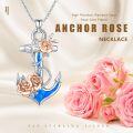 wholesale 925 Sterling Silver Anchor Pendant Necklace with Blue Opal and Rose Charms s for Women-0-4