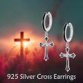 wholesale 925 Sterling Silver Black Enamel Gothic Cross Huggie Hoop Earrings for Men & Women-0-2