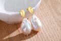 wholesale Golden Baroque Pearl Drop Earrings with Unique Face Design for Women-0-2