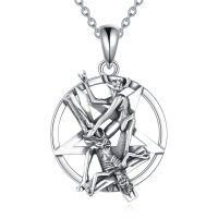 wholesale 925 Sterling Silver Pentagram Pendant Necklace Wholesale With Satan And Jesus Figurines-Satanic