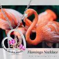 wholesale 925 Sterling Silver Pink Crystal Flamingo & Heart Pendant Necklace for Women's Gifts-0-5