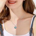wholesale 925 Sterling Silver Sunflower Tree Of Life Heart Pendant Necklace With Blue Swarovski Crystal-0-4