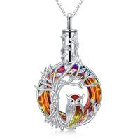 TOUPOP Sterling Silver Crystal Owl/Hummingbird Tree Of Life Pendant Necklace-undefined