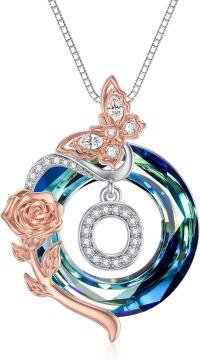 wholesale TOUPOP Necklace For Women Rose Necklace With Butterfly O Initial Necklace 925 Sterling Silver With O Letter Blue Crystal Birthday Gifts For Her Mom Wife Girlfriend, 20*20 Inch -undefined