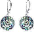 wholesale 925 Sterling Silver Abalone Shell Valknut Viking Symbol Leverback Earrings-0-0
