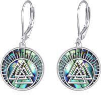 wholesale 925 Sterling Silver Abalone Shell Valknut Viking Symbol Leverback Earrings-A-Viking
