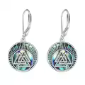 wholesale 925 Sterling Silver Abalone Shell Valknut Viking Symbol Leverback Earrings-0-0