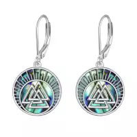 wholesale 925 Sterling Silver Abalone Shell Valknut Viking Symbol Leverback Earrings-A-Viking