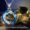 wholesale 925 Sterling Silver Black Cat in Blue Circle Crystal Pendant Necklace Wholesale for Women-0-2
