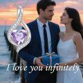 wholesale White Gold Plated Silver & Moissanite 1.5cttw Infinity Heart Birthstone Necklace with June Gemstone, Adjustable Chain, Gift Box-0-4