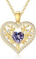 wholesale  18K Gold Sterling Silver Tree of Life Pendant with Birthstones 18+2 Inch -0-6