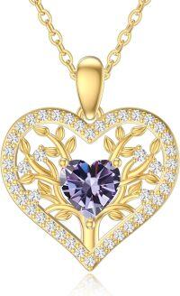 wholesale  18K Gold Sterling Silver Tree of Life Pendant with Birthstones 18+2 Inch -Jun.