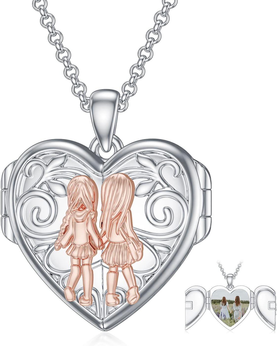 Sterling Silver Abalone Shell Daughter Locket Necklace Gift from Mom Dad-10-Sister Locket
