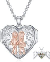 wholesale 925 Sterling Silver Heart Locket Necklace Wholesale Father Daughter Walk Together Photo Frame-10-Sister Locket