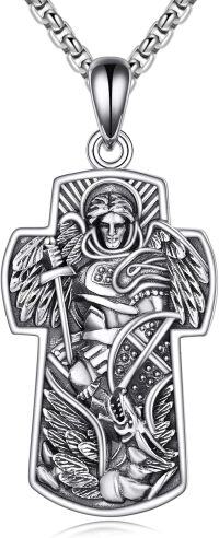 wholesale 925 Sterling Silver Guardian Angel Cross Necklace with Chain - Religious s for Men & Women-Saint Michael Necklace-1