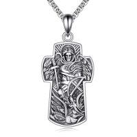 wholesale 925 Sterling Silver Guardian Angel Cross Necklace with Chain - Religious s for Men & Women-Saint Michael Necklace-1