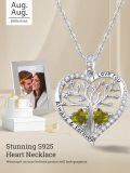 wholesale S925 Sterling Silver & Peridot Tree of Life Heart Pendant Necklace, Love Gifts for Women, Wife, Mom, Grandma, Daughter, 18+2 Chain-0-2