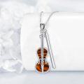 wholesale 925 Sterling Silver Violin & Bow Musical Notes Pendant Necklace with Amber Stone for Women-0-4