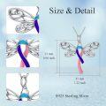 wholesale Sterling Silver & Enamel Thyroid Cancer Awareness Necklace - Pink Blue Purple Ribbon Dragonfly Pendant with 18 Chain, Hypoallergenic Gift-0-3