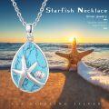 wholesale 925 Sterling Silver Teardrop Turquoise Shell & Starfish Pendant Necklace for Women-0-4