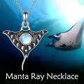 wholesale 925 Sterling Silver Moonstone Manta Ray Pendant Necklace Ocean s for Women-0-4