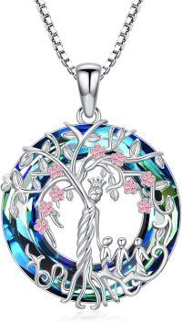 wholesale 925 Sterling Silver Blue Crystal Family Tree Pendant Necklace Gift for Sisters Mothers Grandmas-3-Three