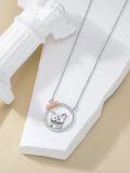 wholesale 925 Sterling Silver Cat Pendant Necklace with Flowers and Circle Frame s for Women-0-3