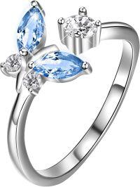 wholesale 925 Sterling Silver Crystal Adjustable Eternal Love Ring, Butterfly Necklace Set, Elegant Gift for Women-Blue