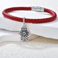 wholesale 925 Sterling Silver Hamsa Evil Eye Zircon Charm Red Braided Leather Bracelet-0-2