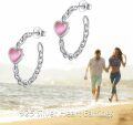 wholesale 925 Sterling Silver Metal Stone Hollow Out Huggie Hoop Earrings with Pink Cat's Eye and Twisted Chain Design - Hypoallergenic Jewelry for Women-0-5