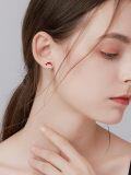 wholesale 925 Sterling Silver Red Enamel Pink Heart Crystal Mushroom Stud Earrings for Girls and Women-0-2