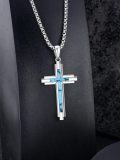 wholesale 925 Sterling Silver Turquoise Inlay  Celtic Crucifix Cross Pendant Necklace for Men & Women-0-2