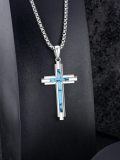 wholesale 925 Sterling Silver Turquoise Inlay  Celtic Crucifix Cross Pendant Necklace for Men & Women-0-2
