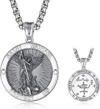 wholesale Sterling Silver Patron Saint Medal Amulet Necklace for Men 2 5mm 22 +2 Chain-A14-Saint Michael