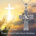 wholesale 925 Sterling Silver Praying Hands Celtic Knot Cross Necklace for Women Men Vintage Irish Catholic Christian s 46cm Chain Length-0-2